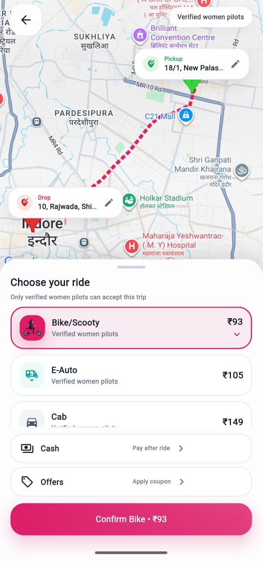 FeminGo ride selection preview